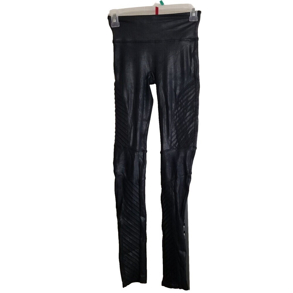 SPANX Faux Leather Shaping Slimming Moto Leggings Black Size XS Womens